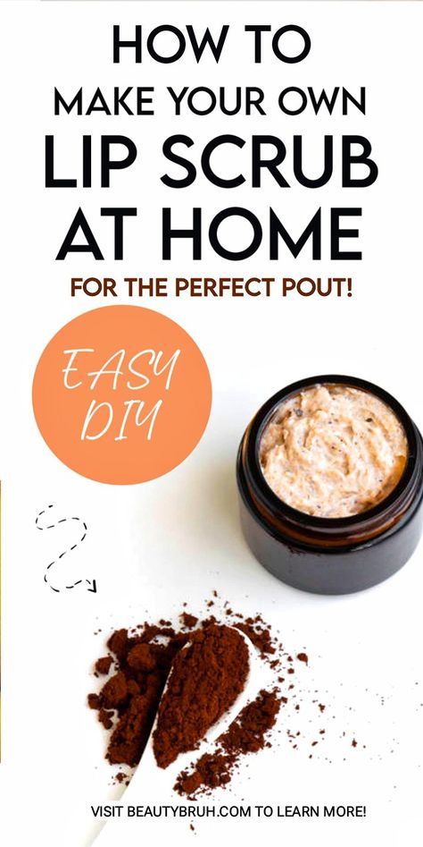 Easy DIY Coffee Lip Scrub Recipe to make at home for the perfect pout! Soft Plump Lips, Coffee Lip Scrub, Honey Lip Scrub, Coffee Grain, Lip Scrub Recipe, Lip Scrub Diy, Plump Lips, Diy Scrub, Scrub Recipe