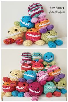 Knitting Patterns For Stuffed Animals, Monster Knitting Pattern Free, Weird Knitting Projects, Knitted Monsters Pattern Free, Knit Monster Pattern Free, Knitted Monster Pattern Free, Circular Knitting Machine Sweater, Knitting Machine Plushies, Knit Stuffed Animals Patterns Free