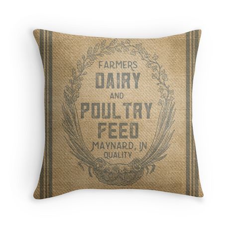 Vintage Burlap Style Dairy Poultry Feed Sack Design Throw Pillows Armchair Bedroom, Poultry Feed, Vintage Burlap, Plaid Pillow Covers, Living Room Patio, Sequin Pillow, Burlap Pillows, Couch Cushions, Feed Sacks