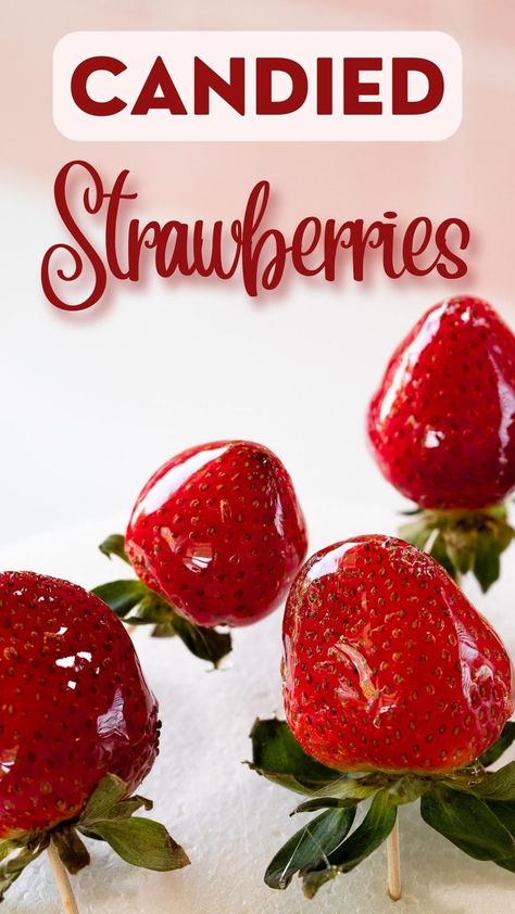 candied strawberries on toothpicks Candied Strawberries Recipe, Candied Strawberries, Candied Fruit Recipes, Appetizers Easy Finger Food, Candy Recipes Homemade, Fruit Dishes, Food Garnishes, Strawberry Recipes, How Sweet Eats