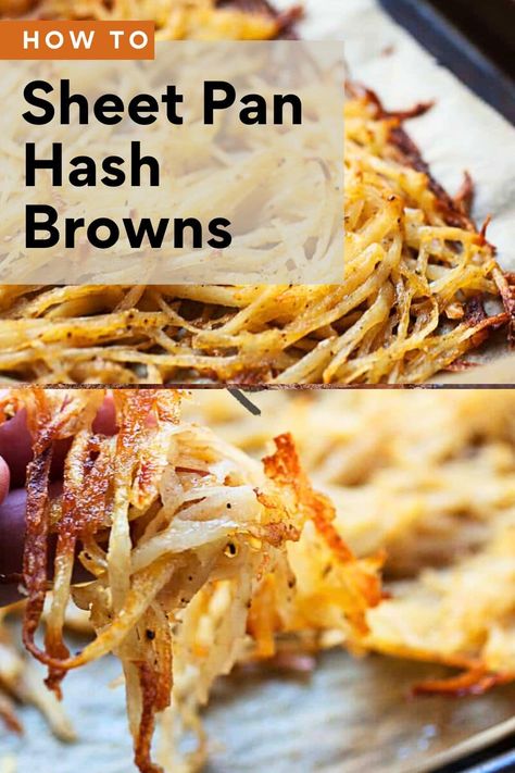 After much experimentation, this is the easiest and most failsafe way to make perfectly crispy (and flavorful) hash browns in the oven on a single sheet pan! You'll never stress over soggy potatoes again. | crunchtimekitchen.com #breakfast #hashbrowns #potatoes #crispy #sheetpan #breakfastrecipes #hashbrownrecipes Oven Hashbrowns, Potatoes Crispy, Breakfast Hashbrowns, Sweet Potato Toast, Dried Potatoes, Hashbrown Recipes, Recipes With Few Ingredients, Potato Recipes Side Dishes, Quick Breakfast Recipes