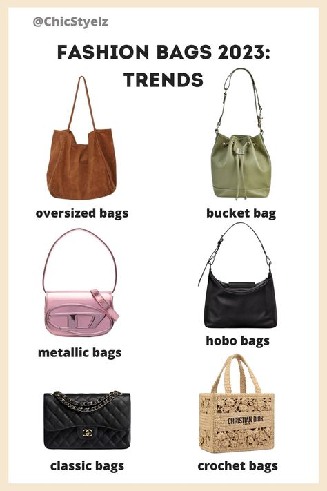 Trend Bags 2023 Summer. Bags: oversized, bucket, metallic, hobo, classic, crochet. Trendy Bag 2023, Fall 2023 Bag Trends, Fall Bags 2023, Fall 2023 Handbag Trends, It Bags 2023, Trending Bags For Women 2023, Summer 2023 Bags, Trendy Bags 2023, Bags 2023 Trends