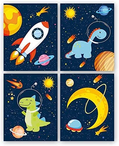 Dino Astronaut, Sistem Suria, Rocket Decorations, معرض فني, Dinosaur Room Decor, Outer Space Art, Art Spatial, Planet Poster, Sistem Solar