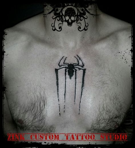 Spiderman logo on chest Spiderman Tattoo, Ink Logo, Spiderman Logo, Deathly Hallows Tattoo, Triangle Tattoo, Cool Tattoos, Spiderman, Tattoo Designs, Tattoos