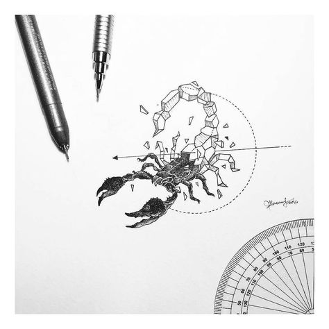 Geometric Beasts | Scorpion by @kerbyrosanes | #blackworknow if you would like to be featured  Submissions/business inquires blackworknow@gmail.com Scorpio Tattoo, Geometry Tattoo, Scorpion Tattoo, Tattoo Sketch, Black Ink Tattoos, Arm Tattoos For Guys, Little Tattoos, Animal Sketches, Ink Illustrations