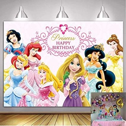 Disney Princess Backdrop, Happy Birthday Disney Princess, Princess Backdrops, Happy Birthday Disney, Disney Princess Birthday Party, Tema Disney, Girls Birthday Party Decorations, Disney Princess Birthday, Birthday Photography