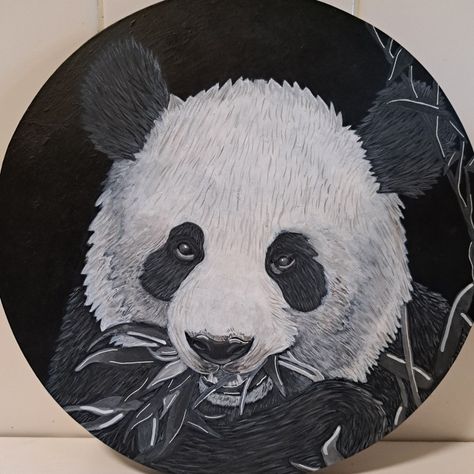 #Art #painting  #acrylicpaint #acrylicpainting #panda #pandabears #pandapainting #blackandgrey #blackandwhite  #portrait  #realismpainting Black And White Acrylics, Panda Portrait, Canvas Board Painting, Circle Canvas, Wooden Circle, Sketches Simple, Easy Drawing, Canvas Board, Art Drawings Sketches Simple