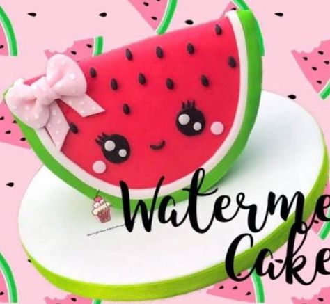 Summer Birthday Cakes, Birthday Cakes Easy, Watermelon Cake Birthday, Red Fondant, Kawaii Watermelon, Summer Birthday Cake, Bake Ideas, Melon Cake, Cakes Easy