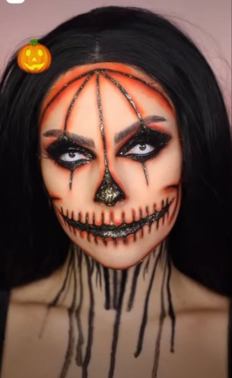 #makeup #halloween #halloweenmakeup Halloween Pumpkin Makeup Easy Diy, Pumkin Makeup Halloween Scary, Halloween Makeup Colorful, Halloween Spooky Makeup, Pumpkin Makeup Easy, Witchy Halloween Makeup, Pumpkin Face Makeup, Thanksgiving Makeup Ideas, Halloween Makeup Pumpkin