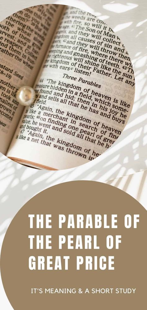 Dive into the depths of wisdom with our latest post on the Parable of the Pearl of Great Price! 📿 Unveil the hidden treasures and profound meaning behind this timeless story. 💎 Discover how this parable teaches us about the value of the Kingdom of Heaven and the ultimate sacrifice for what truly matters. Ready to rethink what you treasure most? Click through and let this sparkling gem of wisdom transform your perspective! The Pearl Of Great Price, Heavenly Treasures, Pearl Of Great Price, Matthew 13, Christian Articles, Parables Of Jesus, Pearl Wallpaper, The Kingdom Of Heaven, Bible Study Printables