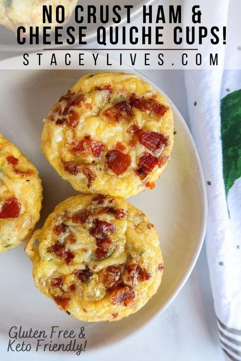 This is the best, healthy, quick & easy leftover Easter ham recipe. Get out your muffin tin! These mini, no crust quiche cups with goat cheese, cheddar cheese, spinach, red onion & bacon bits are SO good. They're also keto-friendly, low carb & gluten free. They come together in just 30-40 minutes for a tasty breakfast the whole family will love. Freeze or refrigerate your cups for a make ahead breakfast you can enjoy all week. If you like Starbucks egg bites you'll adore these mini quiche cups! Quiche Muffin Tin, Ham And Cheese Quiche Muffins, Gluten Free Mini Quiche Recipes, Mini Quiches In Muffin Tin Gluten Free, Crustless Quiche In Muffin Tins, Gluten Free Egg Muffin Cups, Muffin Quiche Recipes Crustless, Freezable Mini Quiche, Mini Quiche Gluten Free