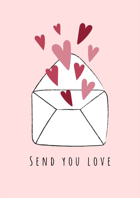 Sending Love Valentines Day Greeting Card Template design features envelope bursting out hearts. Valentines Day Card Template, Poppy Flower Drawing, Simple Flower Drawing, Envelope Templates, Strawberry Hearts, Valentine Wishes, Valentine Greeting Cards, Valentines Day Greetings, Sending Love