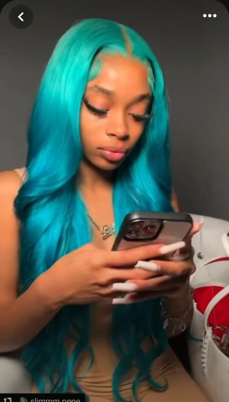 Turquoise Frontal Wig, Turquoise Wig Black Women, Turquoise Wig, Vacay Hairstyles, Wig Black Women, Mint Green Hair, Quick Weaves, Color Wigs, Colored Weave