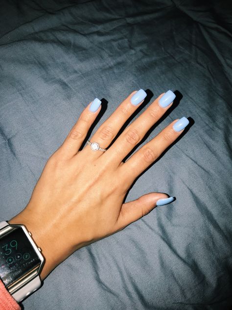 Nail Inspo Square Round, Coffin Square Nails Short, Solid Color Nails Short Square, Short Square Light Blue Nails, Baby Blue Acrylic Nails Square, Square Baby Blue Nails, Pastel Blue Nails Short, Blue Squoval Nails, Light Blue Nails Square