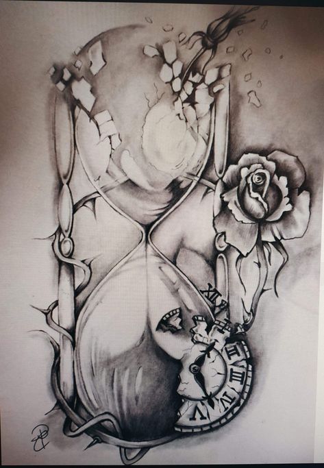 Realism Hourglass Tattoo, Hourglass Tattoo Design For Women, Hourglass Tattoo With Skull, Creepy Hourglass Tattoo, Hourglass Sleeve Tattoos For Women, Flower Hourglass Tattoo, Hourglass Memorial Tattoo, Clock Sleeve Tattoo For Women, Unique Clock Tattoos