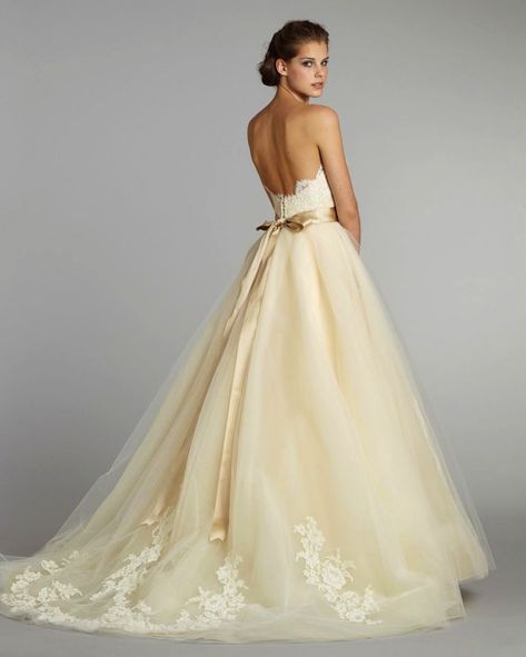 11 Exquisite Wedding Dresses from Lazaro | OneWed  I wish I could see the front but I'm in LOVE with this!! Pale Yellow Weddings, Lazaro Bridal Gown, Lazaro Bridal, 파티 드레스, A Wedding Dress, Yellow Wedding, Ivory Wedding, Wedding Pics, Beautiful Wedding Dresses