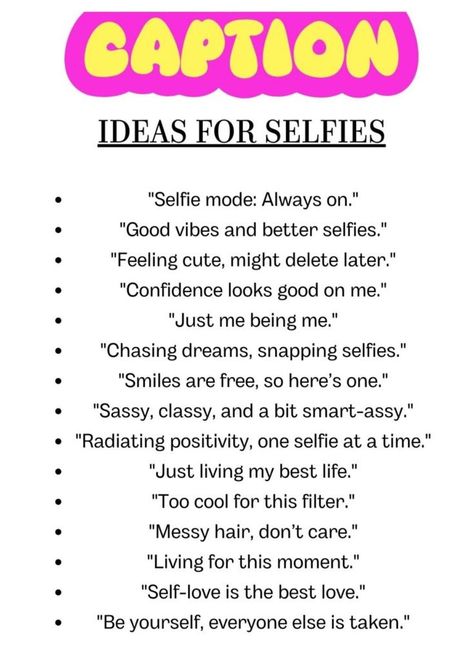 Printable List Of Instagram Caption Ideas for Selfies Caption Ideas For Selfies, Ideas For Selfies, Better Selfies, Caption Ideas, Unique Baby Names, Name List, Chasing Dreams, Media Platform, Best Love