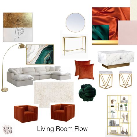 Stylish living room decor with burnt orange and emerald green accents Burnt Orange Green Grey Living Room, Hunter Green And Orange Bedroom, Mid Century Modern Living Room Burnt Orange, Grey Gold And Burnt Orange Living Room, Orange And Emerald Green Living Room, Taupe And Emerald Green Living Room, Emerald Green Theme Living Room, Emerald And Orange Living Room, Burnt Orange And Green Living Room Decor