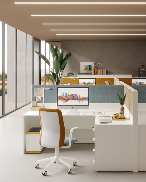 Contemporary Office Design Workspaces, Modern Traditional Office Design, Workstation Area Design Office, Office Desk Inspiration Workspaces, Office Workstations Design Interiors, Workstation Office Workspace, Workstations Office Design, Office Working Area, Contemporary Workspace