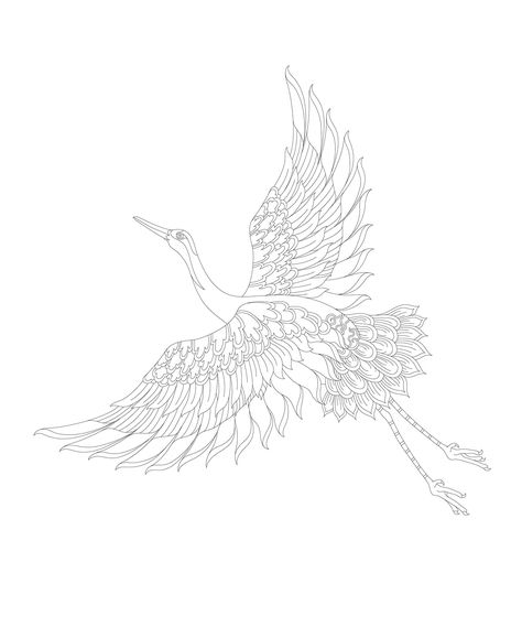 Crane Embroidery Pattern, Haley Tattoo, Crane Drawing, Chinese Motifs, Stork Bird, Red Crowned Crane, Bird Png, Crane Tattoo, Crowned Crane