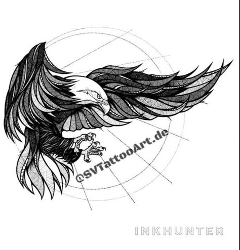 #InkHunter Abstract Eagle Tattoo, Eagle Soaring Tattoo, Soaring Eagle Tattoo, Eagle Tattoo Drawing, Geometric Eagle Tattoo, Golden Eagle Tattoo, Geometric Tattoo Eagle, Eagle Shoulder Tattoo, Eagle Tattoo Design