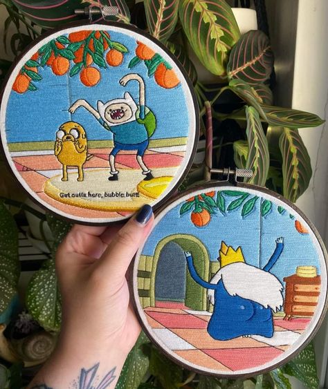 Adventure Time Crochet, Embroidery Crafts, Clothes Embroidery Diy, Cartoon Embroidery, Sewing Embroidery Designs, Hand Embroidery Art, Hand Embroidery Stitches, Embroidery Craft, Hand Embroidery Patterns