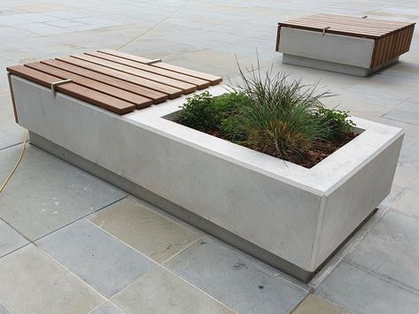 Planter Seat, Concrete Bench Outdoor, Diy Marble Table, Concrete Garden Bench, Concrete Planter Boxes, Planter Box Designs, Modern Garden Landscaping, Front Of House Ideas, Door Planter