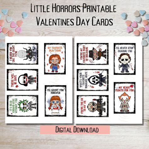 Horror Valentines Cards, Horror Movie Valentines, Horror Valentines Day, Horror Valentines, Valentine List, Valentines Day Gift Ideas, Printable Valentines Day Cards, Letter Ideas, Guitar Kids