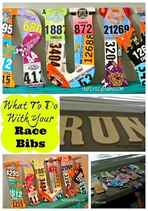 What To Do With Your Old Race Bibs - LOVE this idea! Race Numbers Display Ideas, Race Bibs Display Ideas, Race Bib Display, Bib Ideas, Bib Display, Running Bibs, K Tape, Race Bibs, Collage Diy