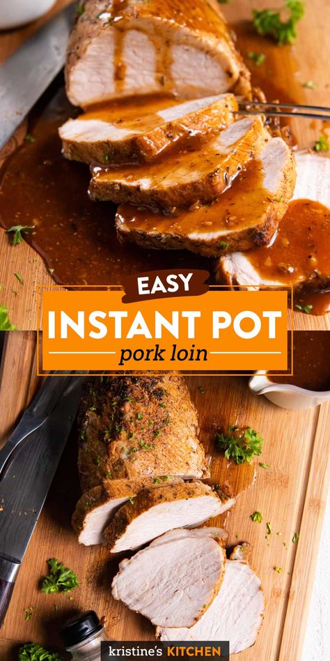 Cooking a pork loin in the Instant Pot couldn't be easier! This Instant Pot Pork Loin cooks up moist and flavorful with a luscious gravy. It's perfect for Sunday dinner. Pressure Cooker Pork Loin, Instant Pot Pork Loin Recipe, Instant Pot Pork Roast Recipe, Instant Pot Pork Loin, Pork Loin Roast Recipes, Instant Pot Pasta Recipe, Pork Roast Recipes, Pork Loin Recipes, Pot Recipes Easy