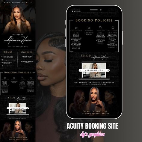 Another custom Acuity Booking site 😍✨ #dysgraphics #acuitybooking #acuityscheduling #businesscards #websitedesign #graphicdesign #businessowner #hairstylist #customwigs #hairvendor Acuity Site Design, Acuity Scheduling Design Hair, Acuity Scheduling Design, Acuity Templates, Booking Site Design, Acuity Booking Site, Banner Clip Art, Makeup Business, Booking Sites