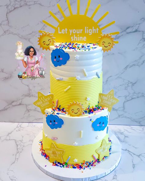 This delightful cake was created for the grand finale of Children's Week at the Redeem Christian Church, Palace of Grace Parish Calgary. The theme, "Let Your Light Shine," was beautifully embodied in this vibrant design. Bright suns, cheerful clouds, and colorful sprinkles celebrate the joy, innocence, and boundless potential of every child. 💛💛💛💛💛⭐⭐⭐🌟🌟🌟✨✨⭐⭐🌛🌛 Just like the theme, may each child continue to shine brightly and light up the world with their smiles and hearts. 🌟🌟🌟🌟🌟💛💛💛💛💛☁️🌨️🌨️⭐... Four Cast Is Bright And Sunny Party, Sun Shine Cake, Behind The Clouds The Sun Still Shines, Ray Of Sunshine Cake Ideas, Let Your Light Shine, Christian Church, Sprinkles, Light Up, Cake