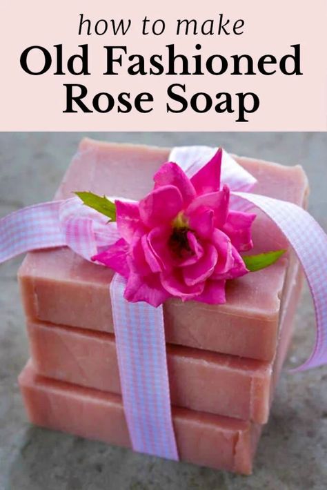 Old-fashioned natural rose soap recipe using natural color, rose petals, essential oils, and rose-hip seed oil. Includes instructions for making it with the cold-process or hot-process methods #soapmaking #soaprecipe #roses Rose Cold Process Soap, Rose Hip Soap, Hot Process Soap Recipes, Rose Soap Recipe, Organic Soap Recipe, Lovely Greens, Rose Products, Easy Soap Recipes, Diy Soap Recipe