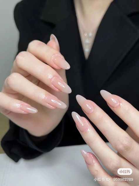 Classy Jelly Nails, Neutral Clean Nails, Korean Gradient Nails, Long Jelly Nails, Korean Almond Nails, Nude Jelly Nails, Hello Nails, Asian Nails, Blush Nails