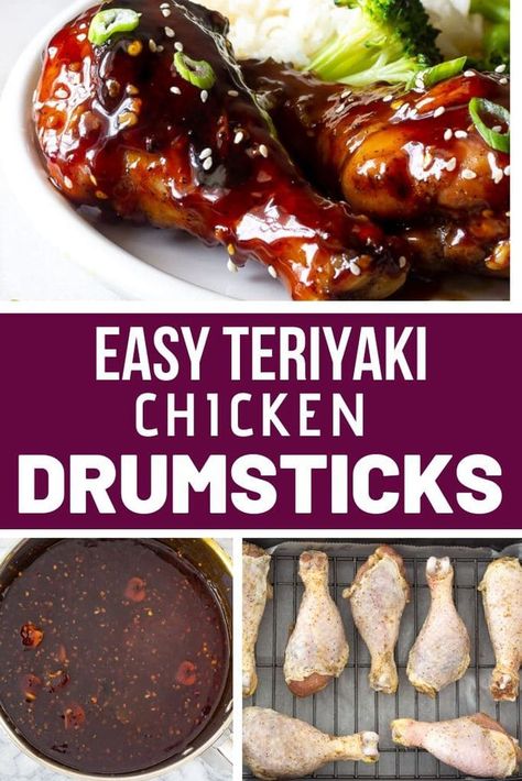 Oven Baked Teriyaki Chicken Drumsticks, Teriyaki Chicken Drumsticks, Drumstick Recipes Oven, Oven Baked Chicken Legs, Chicken Drumsticks Recipe, Chicken Chinese, Drumsticks Recipe, Baked Teriyaki Chicken, Easy Teriyaki Chicken