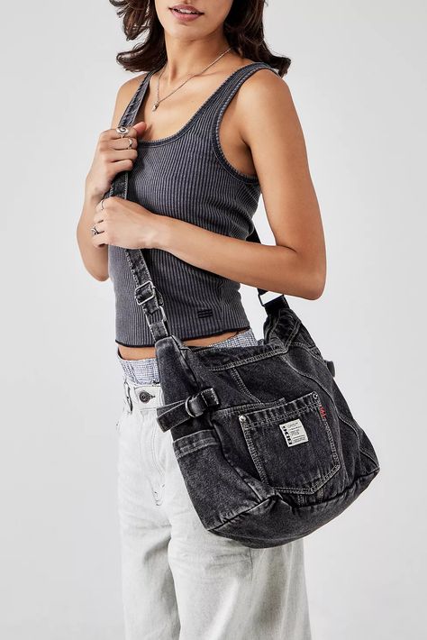 BDG Denim Patchwork Sling Bag | Urban Outfitters UK Sling Bag Aesthetic, Urban Outfitters Bag, Denim Backpack, Bdg Jeans, Denim Crafts, Jeans Bag, Bags Aesthetic, Denim Patchwork, Denim Bag