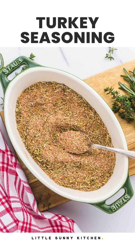 Turkey Seasoning gives the perfect amount of flavor to your Thanksgiving bird. Turkey dry rub is simple to make by blending dried herbs, spices, sugar, and salt. Turkey Seasoning Recipes, Turkey Rub Recipes Thanksgiving, Best Turkey Seasoning, Turkey Dry Rub, Ground Turkey Cabbage, Thanksgiving Seasoning, Ground Turkey Seasoning, Turkey Cabbage, Turkey Rub Recipes