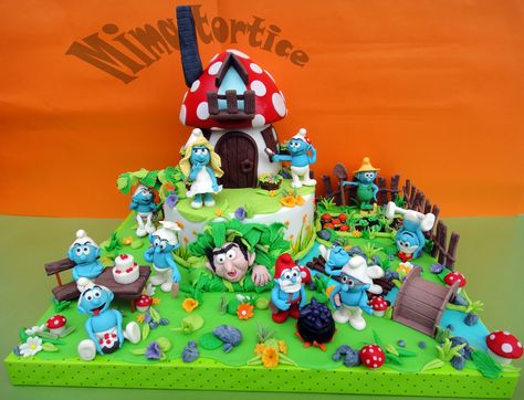 Strumfovi Cake, Smurfs Cake, Smurf Village, Cake, Quick Saves