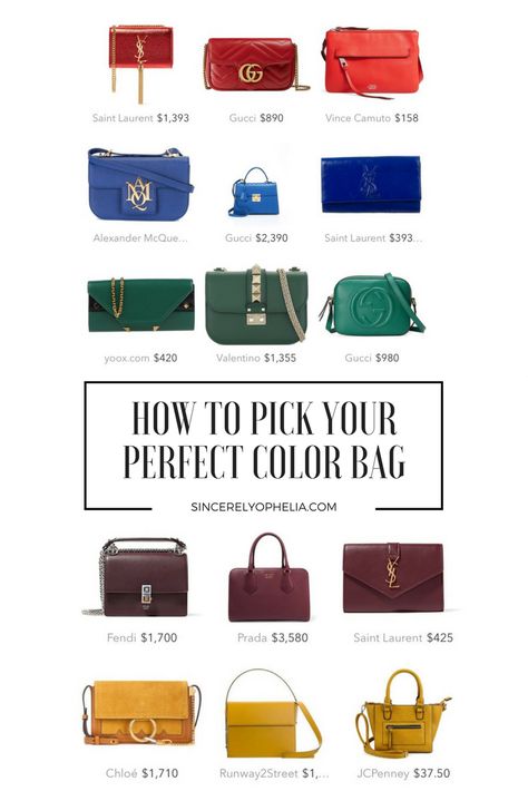 Can't decide what color bag to get for your next purchase? Your personal stylist is here to help! Read now!  ONLY at sincerelyophelia.com ! Bag Contents, Yellow Handbag, Handbag Outfit, Grey Bag, Statement Bag, Blue Purse, Classic Bags, Cosplay Dress, Best Bags