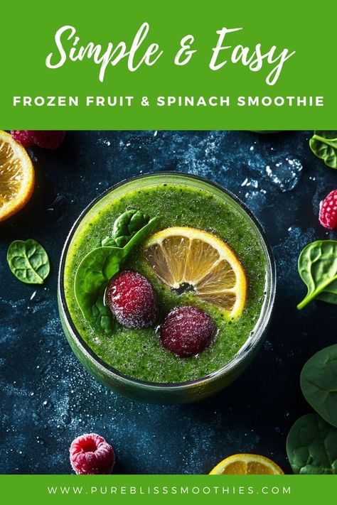 Frozen Fruit and Spinach Smoothie: Delicious, Healthy & Easy - PureBliss Smoothies Fruit And Spinach Smoothie, Smoothies With Spinach, Easy Morning Smoothies, Berries Smoothie, Strawberry Blueberry Smoothie, Spinach Smoothie Recipes, Blueberry Smoothie Recipe, Mango Pineapple Smoothie, Strawberries And Blueberries