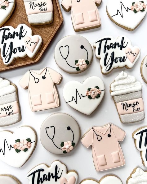 Join me in honoring the heart of healthcare this Nurse Appreciation Week - a time to celebrate the tireless dedication and unwavering… | Instagram Nursing Graduation Cakes, Medical Cookies, Nurse Cookies, Graduation Desserts, Nursing Cake, Cookie Cake Pie, Nurse Appreciation Week, Graduation Cookies, Soft Sugar Cookies