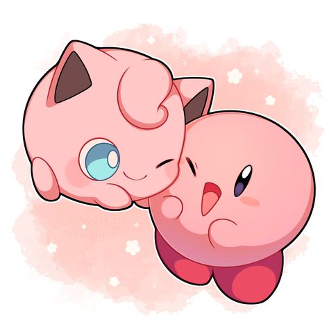 Kirby Cute Aesthetic, Kirby And Pikachu, Kirby X Jigglypuff, Jigglypuff And Kirby, Giglipop Pokemon, Kirby Powers, Jigglypuff Aesthetic, Kirby And Jigglypuff, Kirby Crossover