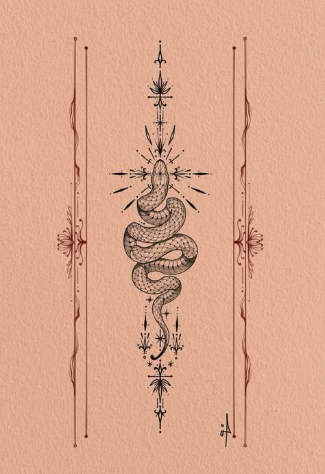 Back Tattoo Women Spine, Retro Tattoos, Snake Tattoo Design, Creepy Tattoos, Dark Theme, Spiritual Tattoos, Sternum Tattoo, Subtle Tattoos, Spine Tattoos