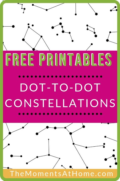 Free constellation dot to dot printable worksheets for kids by TheMomentsAtHome.com Constellations For Kids, Constellation Printable, Constellation Activities, Constellation Craft, Science Experience, Dot To Dot Printables, Space Activities For Kids, Printable Worksheets For Kids, Space Unit