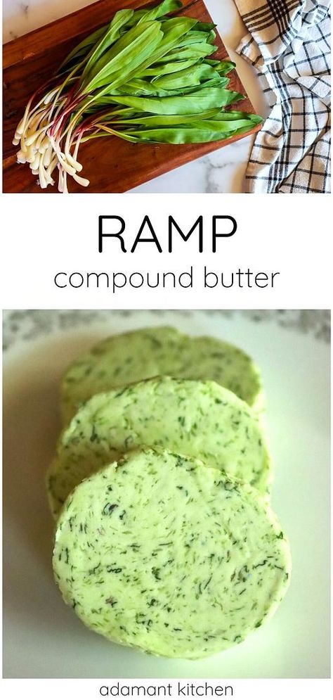 Explore Foraging Recipes with our ramp compound butter guide, showcasing how to incorporate the vibrant flavors of wild ramps into your cooking. This easy-to-make compound butter is a versatile addition to savory dishes, elevating the taste with the wild essence of ramps. Ideal for anyone looking to fancy up their meals with in-season wild edibles. Find more whole food recipes, real food recipes & healthy recipes, and spring seasonal recipes at adamantkitchen.com. Ramp Butter Recipe, Wild Leeks, Wild Ramps, Ramp Pesto, Elderberry Recipes, Food Recipes Healthy, Dinner Party Dishes, Wild Food Foraging, Foraging Recipes