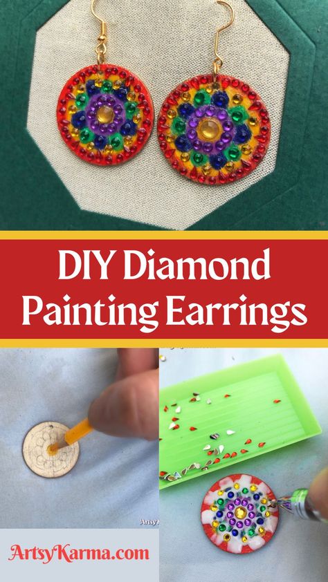 DIY Diamond Painting Earrings Diamond Dots Craft Diy, Diamond Painting Earrings, Diamond Painting Jewelry, Diamond Painting Leftovers, Diamond Dotz Patterns Free, Extra Diamond Painting Beads, Diamond Dots Craft Ideas, Diamond Art Coasters, What To Do With Left Over Diamond Art Beads