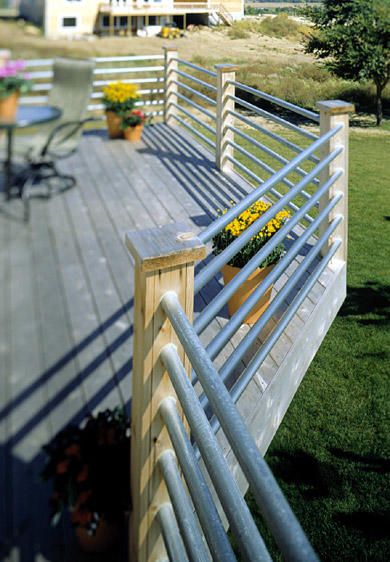 Contemp. Metal Deck Rails Porch Bannister Ideas, Decks With Stairs All Around, Conduit Deck Railing, Pool Deck Railing, Deck Railing Ideas Cheap, Deck Railing Ideas Diy, Diy Deck Railing, Horizontal Deck Railing, Wire Deck Railing