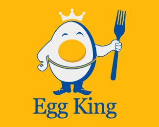 Egg King Logo design - Unique design logo of a egg and the fork, it is like the egg is the king with the crown on it and holding the fork in hand as a weapon, used white, orange and royal blue colors to make it attractive and professional design. This design can be useful for restaurant, hotel, poultry farms, egg business, shops and more. Price $0.00 Egg Logo Design, King Logo Design, Egg Business, Egg Logo, Food Stall Design, Stall Design, Country Song, Farm Logo, Stall Designs