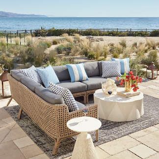 Seton Outdoor Seating & Dining Collection | Frontgate Coastal Patio, Outdoor Wicker Furniture, Backyard Inspo, Outdoor Furniture Collections, Deck Furniture, Outdoor Wood, Outdoor Wicker, Wicker Furniture, Outdoor Sectional