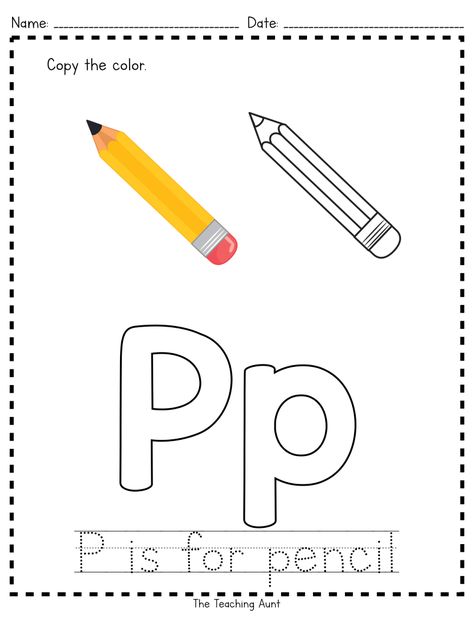 P is for Pencil: Paper Pasting Activity - The Teaching Aunt Simple Art And Craft, Preschool Apple Activities, Color Worksheet, Letter Flashcards, Letter Worksheets For Preschool, Alphabet Tracing Worksheets, Alphabet Activities Preschool, Teaching Letters, Daycare Activities